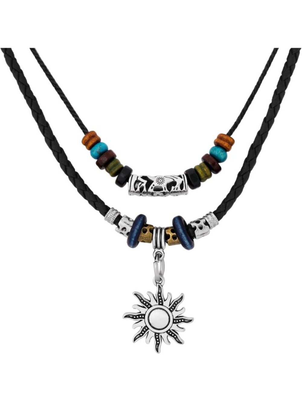 Layered Boho Wood Bead Choker Necklace with Hollow Flower Charm - Unisex Jewelry